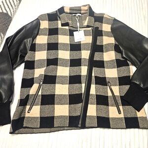 NWT Plaid Jacket with Leather Sleeves
